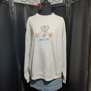 Cherokee Women's Light Gray Bear  Graphic Sweater Long Sleeve Size Large Boho
